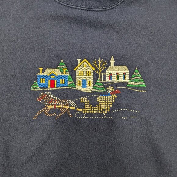 VTG Women Mc Energy Sportswear Christmas Navy Sweatshirt Sz XL Santa Rhinestone - Picture 2 of 5